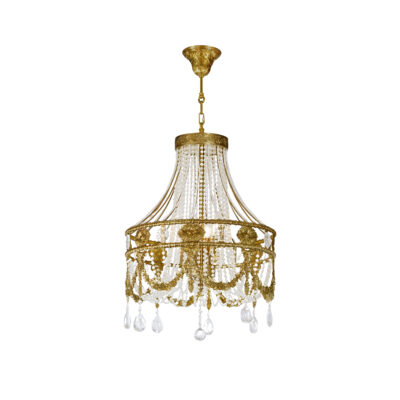 Sylviane Elegance 4-Light Chandelier in Brass and Crystal Bead Drape