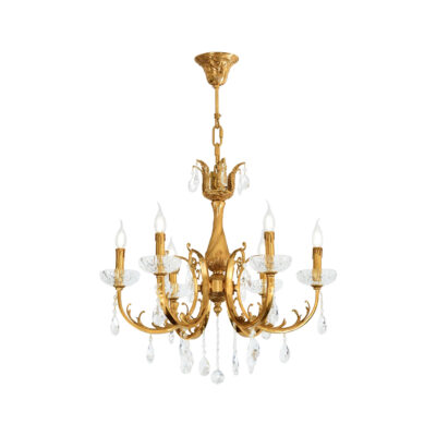 Sylvie Elegant 6-Light Chandelier in Brass with Crystal and Glass Details