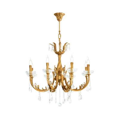 Sylvie Classic 8-Light Chandelier in Brass with Crystal and Glass Details