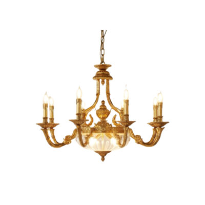 Thérèse Elegance 12-Light Chandelier with Central Glass Bowl and Candle Effect in Luxurious Brass