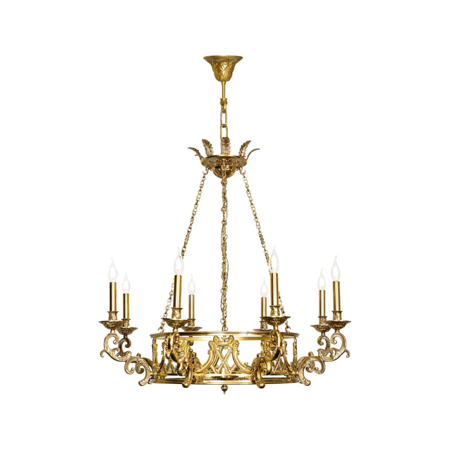 Veronique Elegance 8-Light Chandelier with Scroll Detail and Circular Annulus in Brass