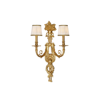 Vittoria Ornate 2-Light Wall Lamp in Scroll Brass Detailing with Fabric Shade