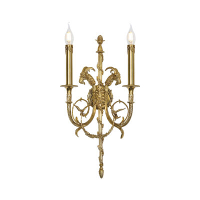 Vivienne Classic Double Wall Lamp in Rams Head Ornate Brass Detail