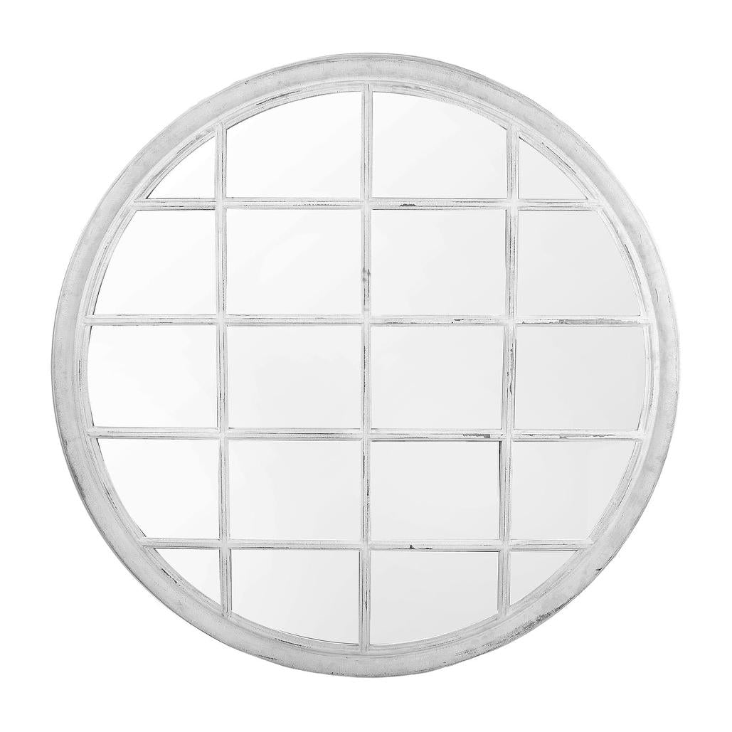 Bellcastle Hamptons Round Window Pane Mirror Grey Wash