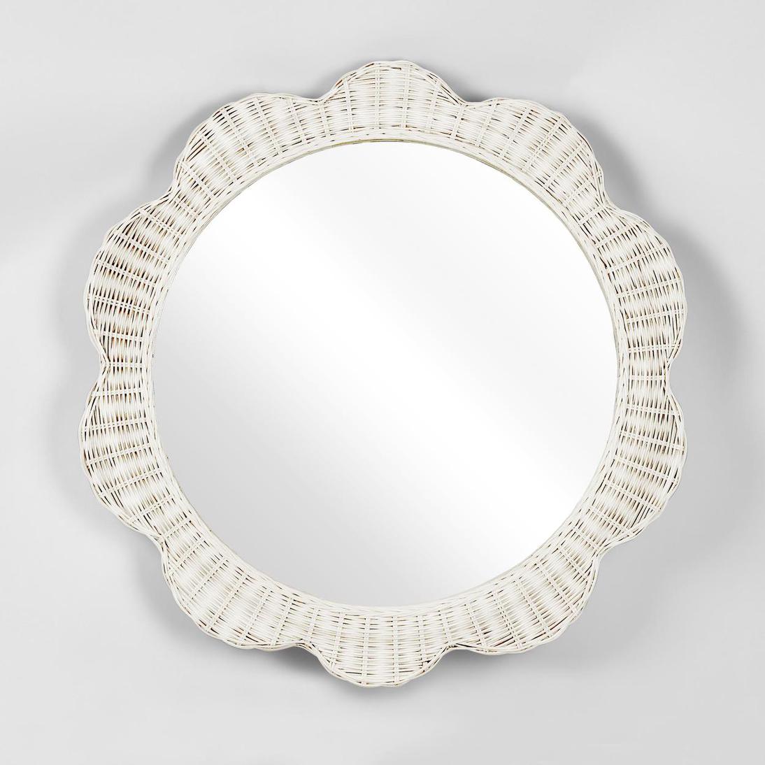 Rosalind Croft Hamptons Rattan Scallop Round Mirror White