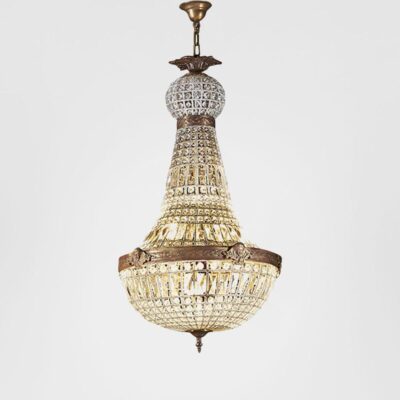 Bardon French Provincial Beaded Crystal Chandelier Antique Brass