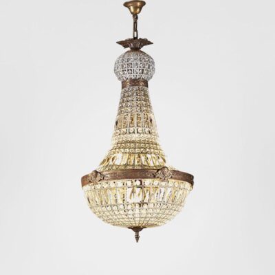 Bardon French Provincial Crystal Basket Chandelier Extra Large Antique Brass