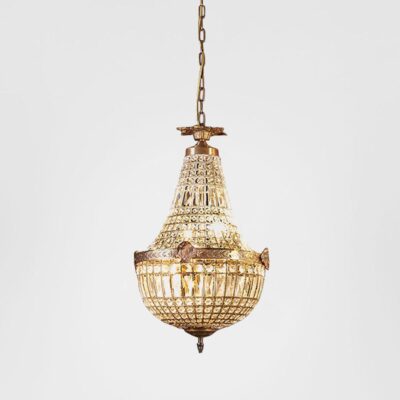 Bardon French Provincial Crystal Basket Chandelier Antique Brass