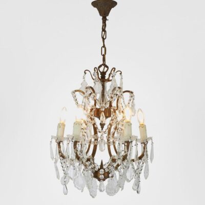 Stirling French Provincial Crystal Chandelier Aged Brass