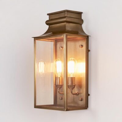 Wharton Hamptons Box Lantern Outdoor Wall Light Antique Brass