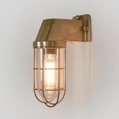 Ashfield Nautical Caged Outdoor Wall Light Antique Brass