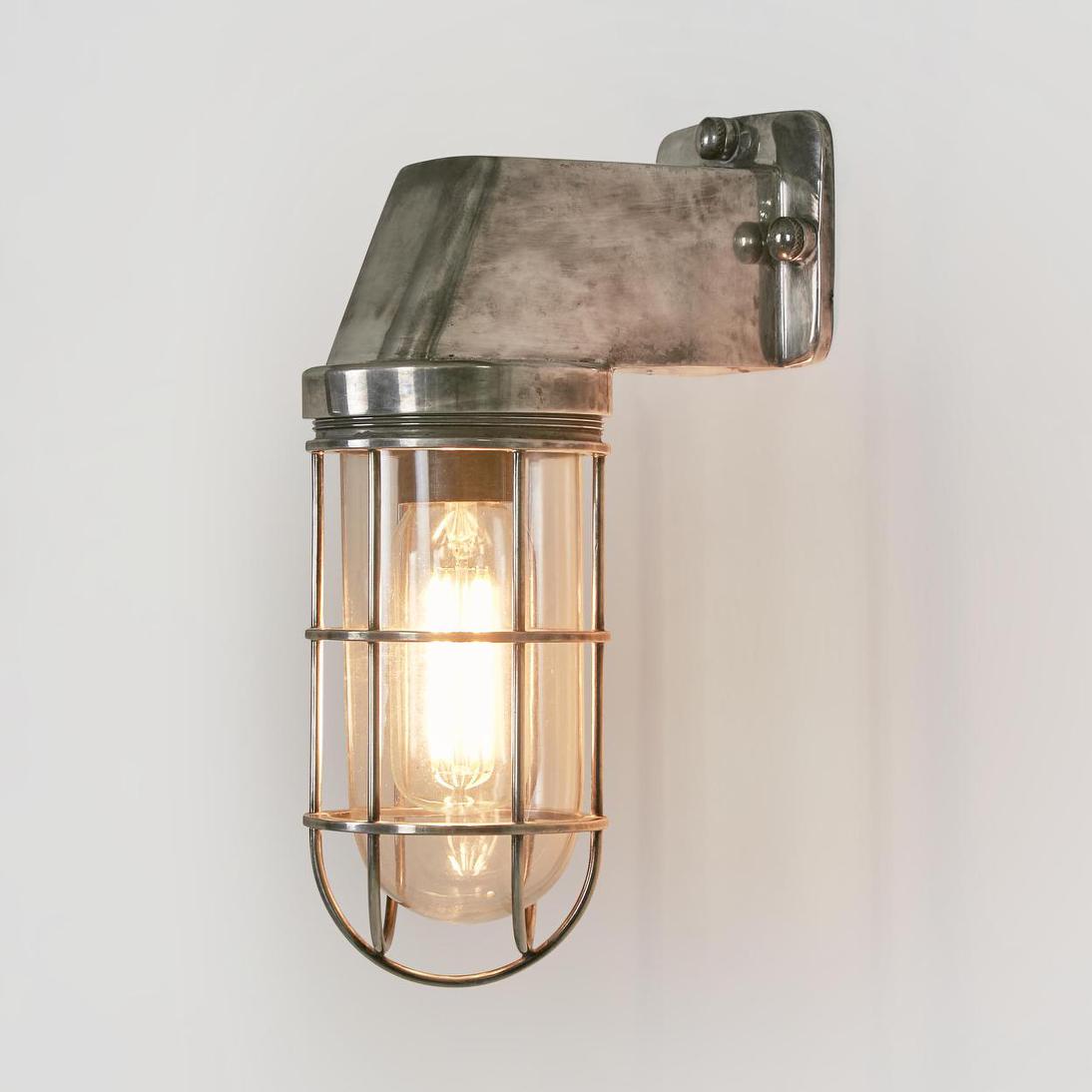 Ashfield Nautical Caged Outdoor Wall Light Antique Silver