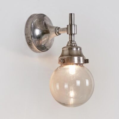 Forres Hamptons Round Glass Globe Outdoor Wall Light Antique Silver