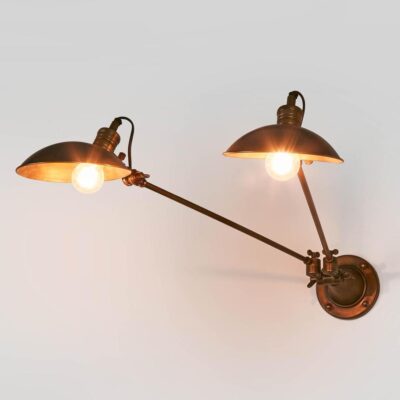 Scarborough Industrial Double Arm Wall Light Aged Brass