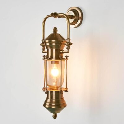 Windward Nautical Caged Outdoor Wall Light Antique Brass
