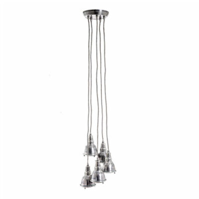 Shandon Industrial Five Light Cluster Ceiling Pendant Antique Silver