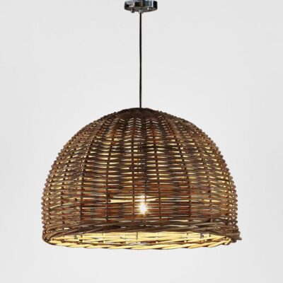 Barossa Hamptons Woven Rattan Dome Pendant Light Natural Brown