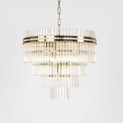 Mountjoy Art Deco Tiered Glass Chandelier Brass