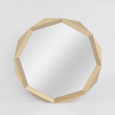Cartmoor Faceted Round Oak Wall Mirror