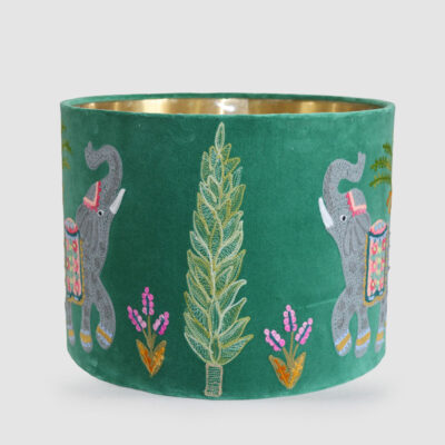 Fernleigh Embroidered Elephant Drum Lamp Shade Green
