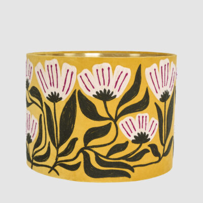 Hampton Meadow Hamptons Floral Embroidered Velvet Drum Lamp Shade Mustard Yellow
