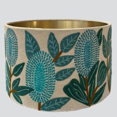 Bellfry Embroidered Velvet Drum Lamp Shade Turquoise Banksia