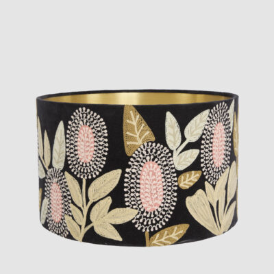 Bellfry Botanical Velvet Drum Lamp Shade Black Multi Large