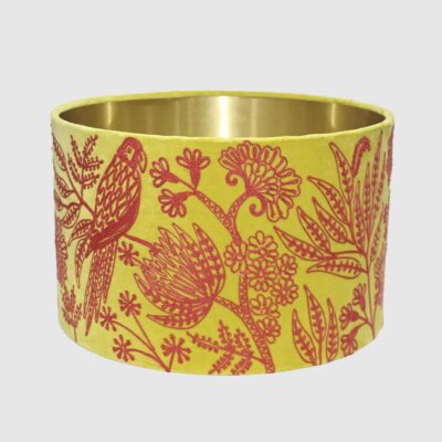 Telford Embroidered Velvet Drum Lamp Shade Yellow & Fuchsia
