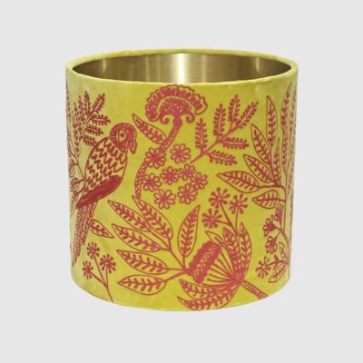 Telford Embroidered Bird Drum Lamp Shade Yellow & Fuchsia