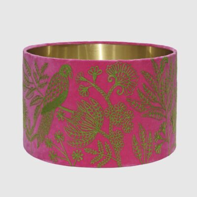 Telford Embroidered Bird Drum Lamp Shade Pink & Green Velvet