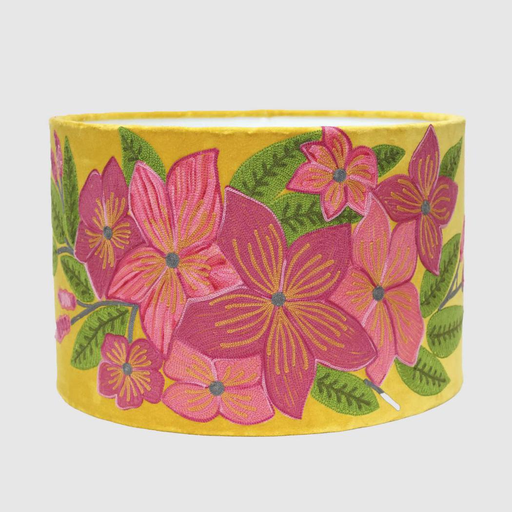 Sunflare Hamptons Frangipani Embroidered Drum Lamp Shade Yellow