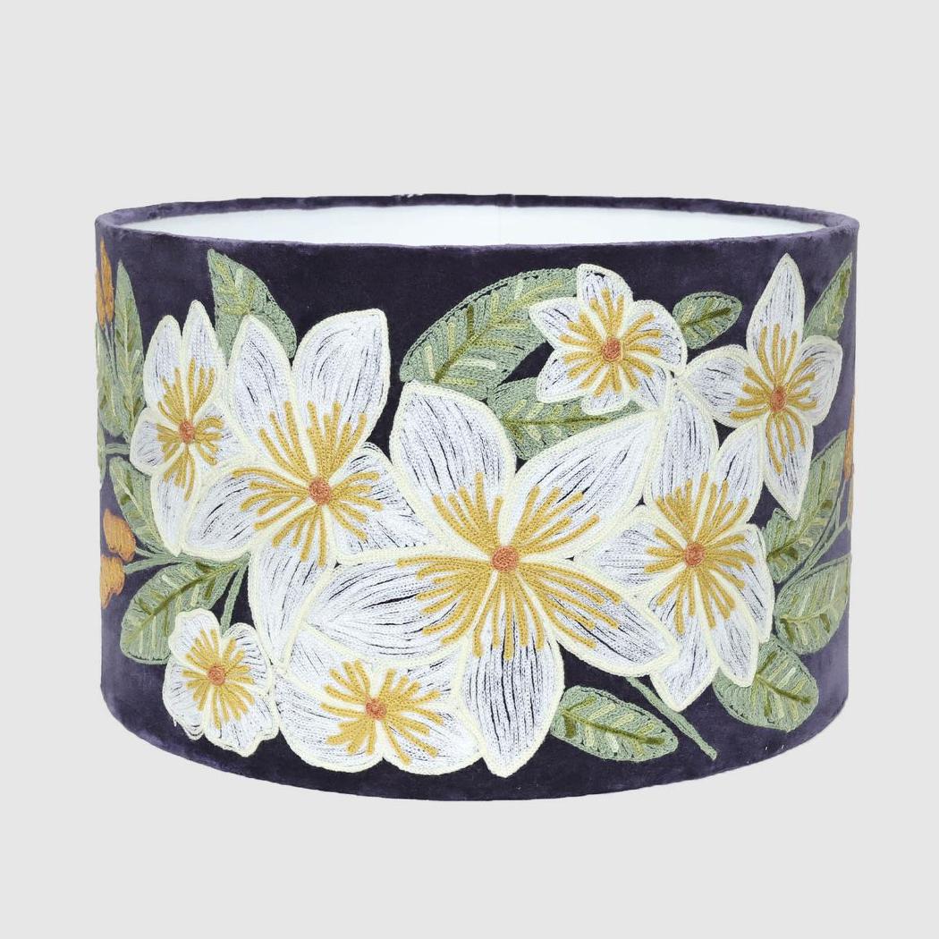 Briarshade Hamptons Frangipani Embroidered Drum Lamp Shade Plum