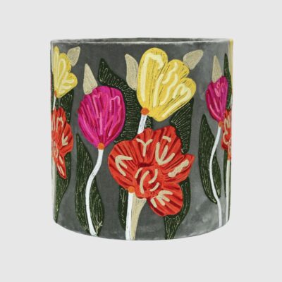 Belford Embroidered Floral Drum Lamp Shade Grey Velvet