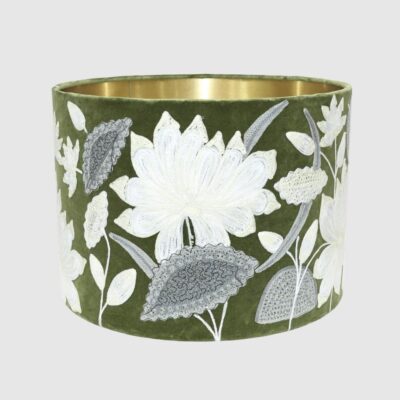 Clairmont French Provincial Lotus Embroidered Drum Lamp Shade Green