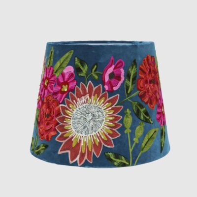 Stadwell French Provincial Embroidered Velvet Drum Lamp Shade Teal