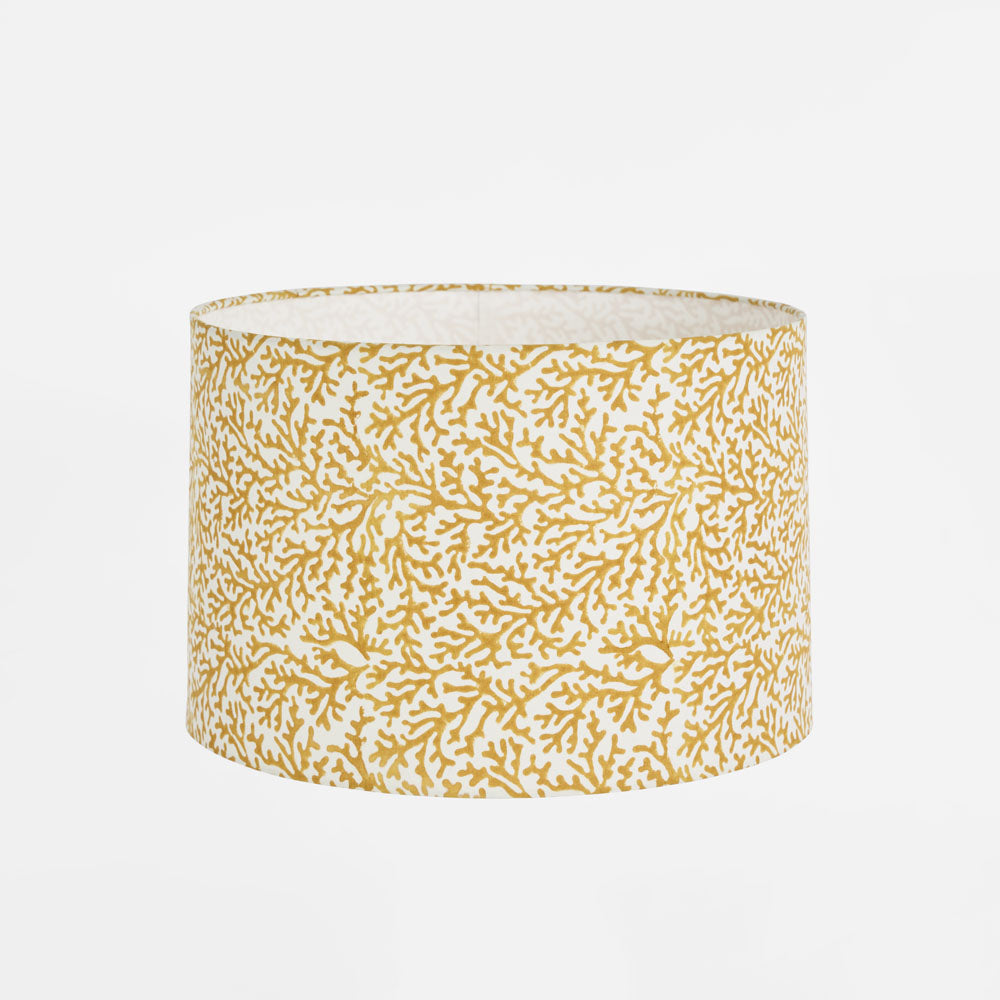 Matilda Hamptons Drum Lamp Shade Mustard Coral Print