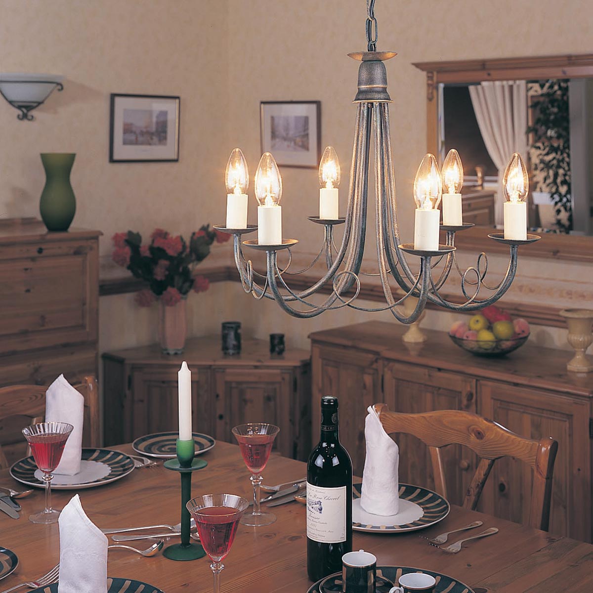 Abbotscroft Country 6 Light Chandelier Black Gold Patina Abbotscroft Country 6 Light Chandelier Black Gold Patina — in situ view