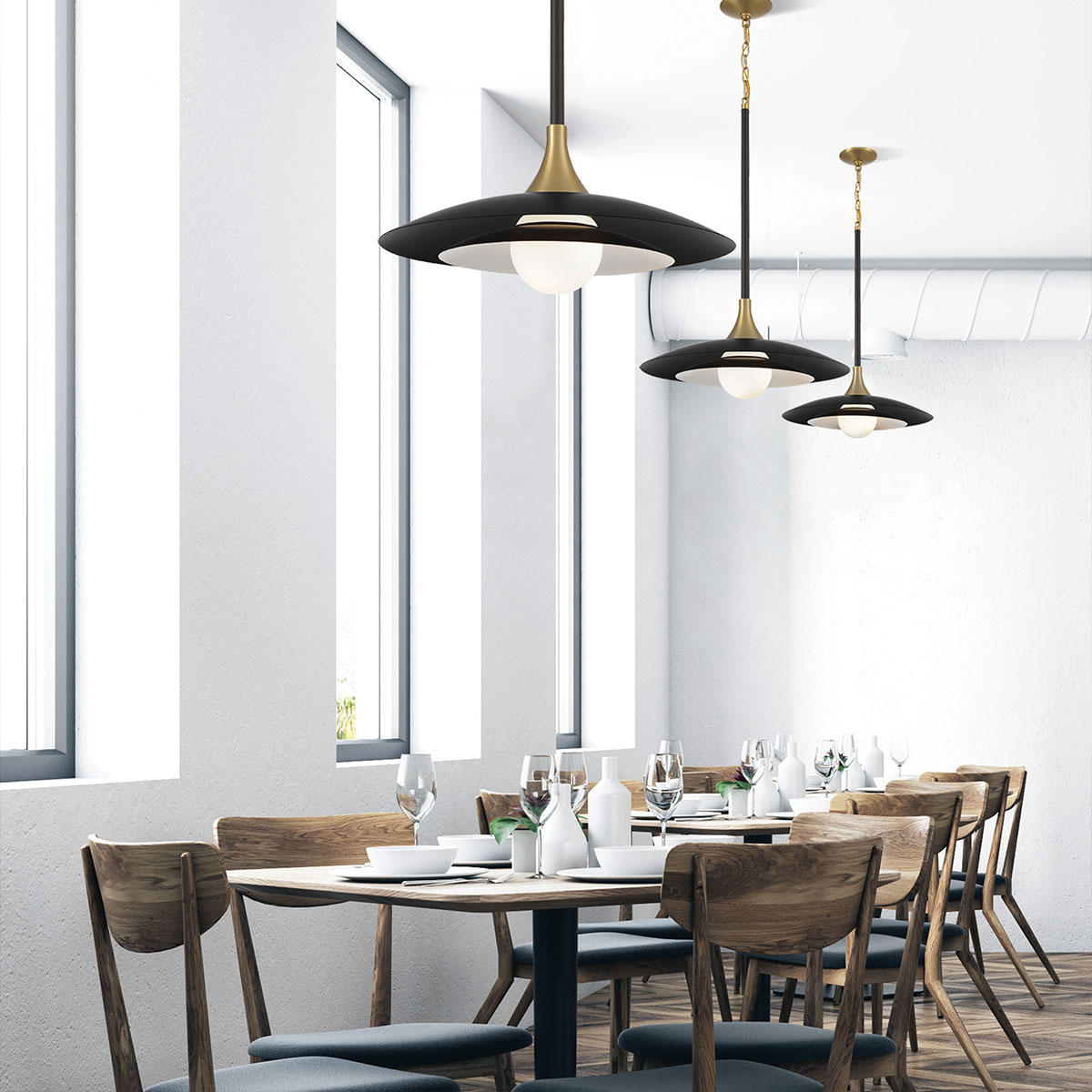 Aberford Contemporary Layered Disc Pendant Light Matte Black Aberford Contemporary Layered Disc Pendant Light Matte Black — in situ view