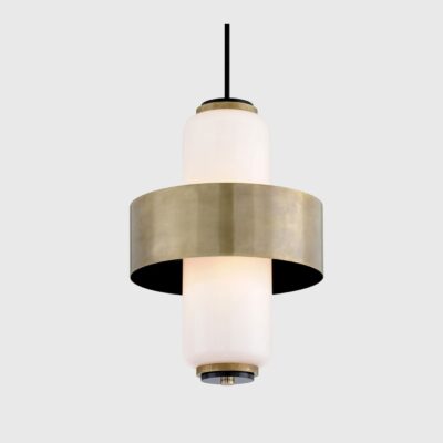 Abington Grove Industrial Vintage Brass Opal Glass Pendant Light
