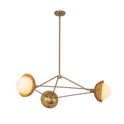 Alderbrook Coastal Rattan Chandelier Brushed Gold
