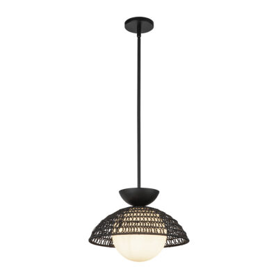 Alderbrook Coastal Woven Rattan Dome Pendant Matte Black
