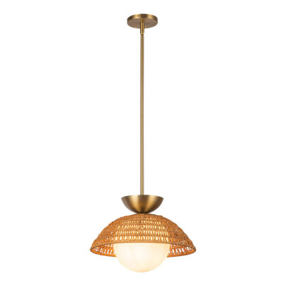 Alderbrook Hamptons Rattan Dome Pendant Brushed Gold