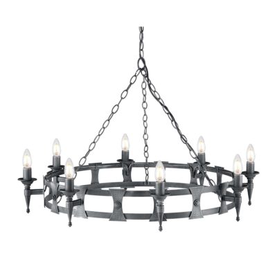 Aldergate Manor Medieval Style 8 Light Wagon Wheel Chandelier Black Silver Patina