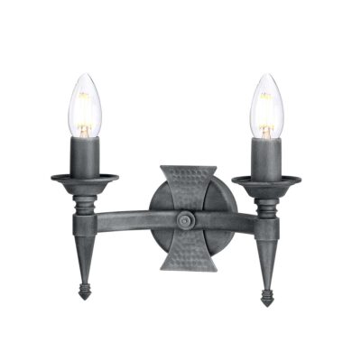 Aldergate Manor Medieval Twin Arm Wall Light Black Silver Patina
