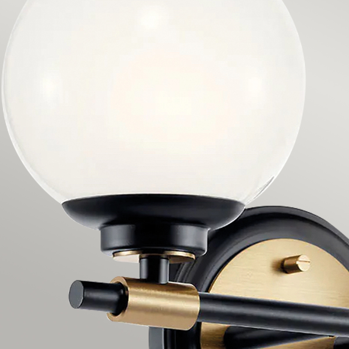 Aldermoor Contemporary Twin Globe Wall Light Black and Champagne Bronze Aldermoor Contemporary Twin Globe Wall Light Black and Champagne Bronze — detail view
