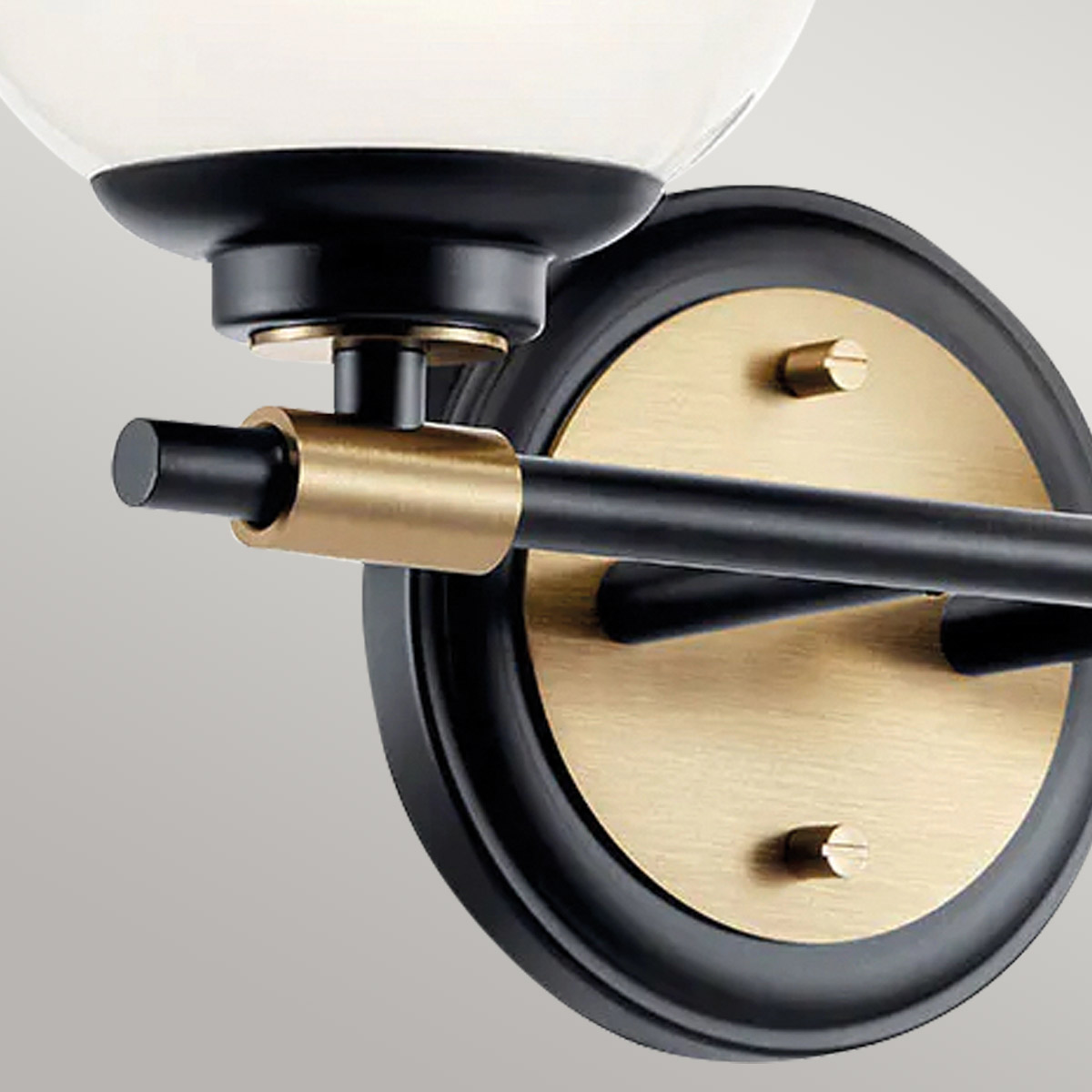 Aldermoor Contemporary Twin Globe Wall Light Black and Champagne Bronze Aldermoor Contemporary Twin Globe Wall Light Black and Champagne Bronze — detail view