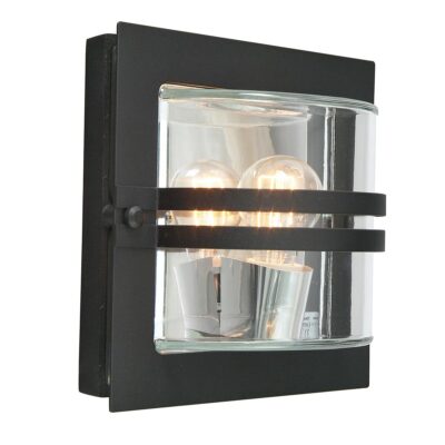 Alpenglow Black Square Outdoor Wall Lantern With Clear Glass
