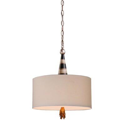 Ashcastle Striped Drum Pendant Light in Black and Cream with Taupe Linen Shade