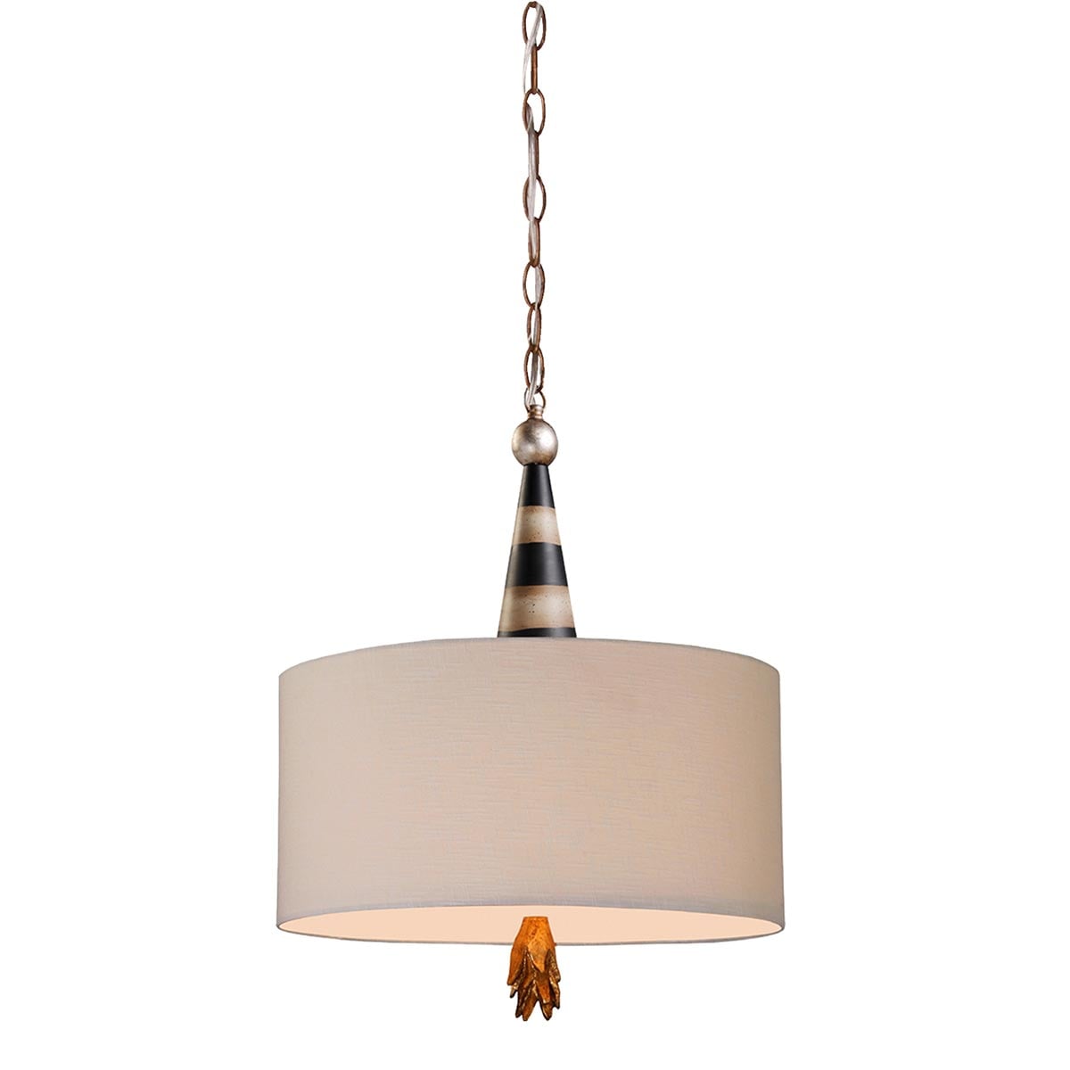 Ashcastle Striped Drum Pendant Light in Black and Cream with Taupe Linen Shade