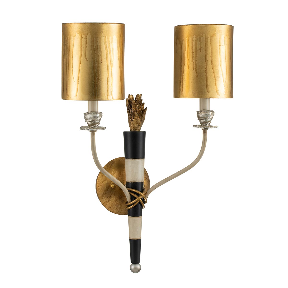 Ashcastle Twin Arm Wall Light Gold and Black with Parchment Shades Ashcastle Twin Arm Wall Light Gold and Black with Parchment Shades